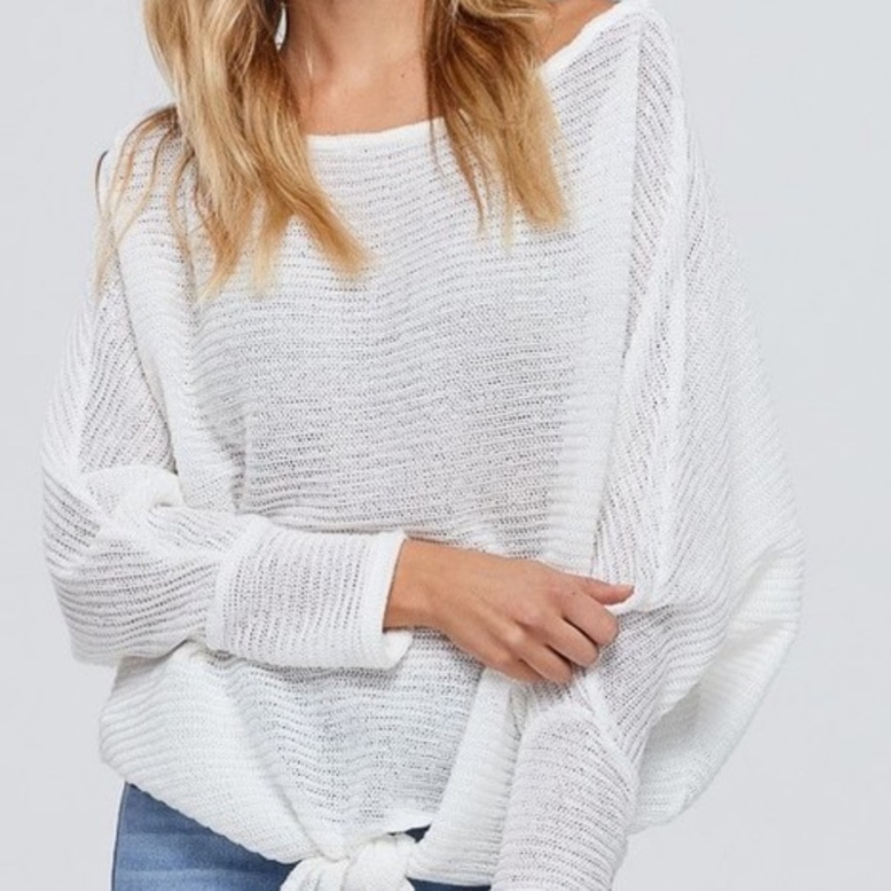 Must Have Front Tie White Sweater - Picture 4 of 4